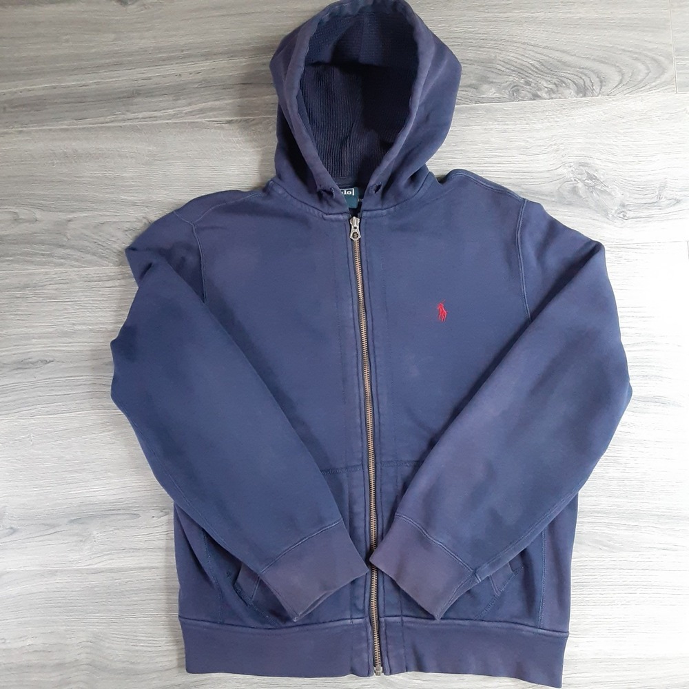 Polo Ralph Lauren Mens Navy Blue Full Zip Fleece Hoodie Red Pony Logo Size L - Picture 16 of 16